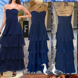 Lulus Navy Blue Strapless Tiered Seriously Sensational Maxi Dress Size L